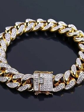 Gold & Silver Cuban Link Bracelet with Pave Stones